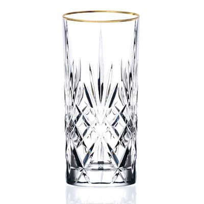 Lorren Home Trends Siena Crystal Glass with Gold Band Design (Set of 4)