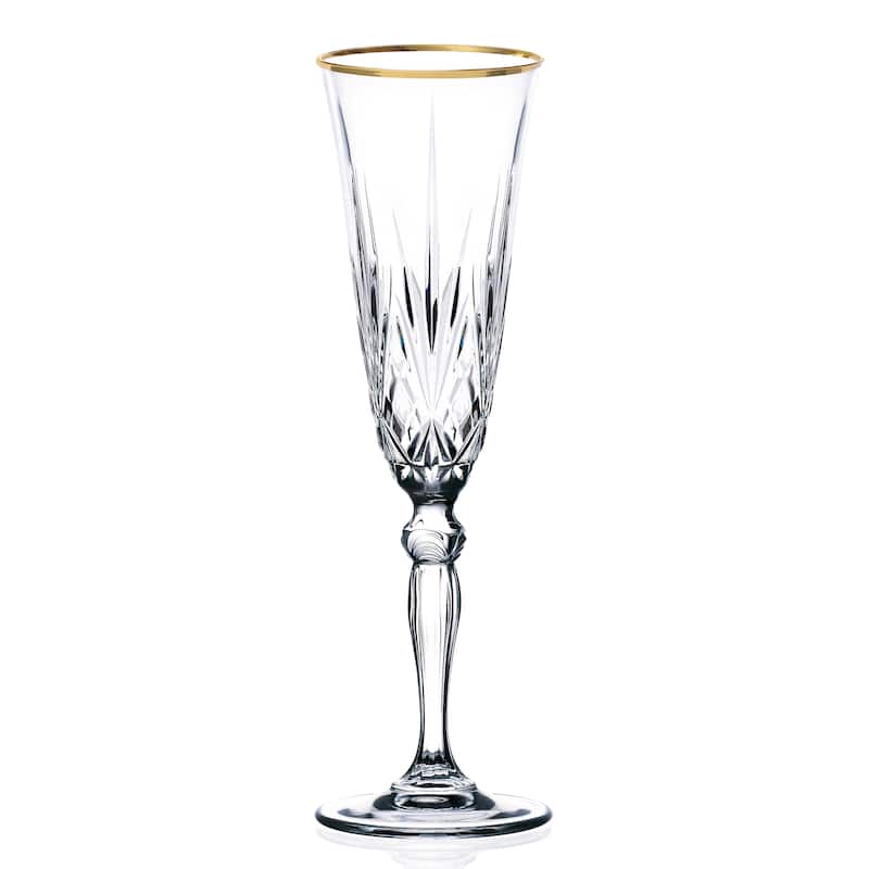 Lorren Home Trends Siena Crystal Flutes with Gold Band Design (Set of 4)