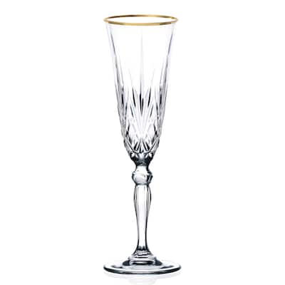 Lorren Home Trends Siena Crystal Flutes with Gold Band Design (Set of 4)