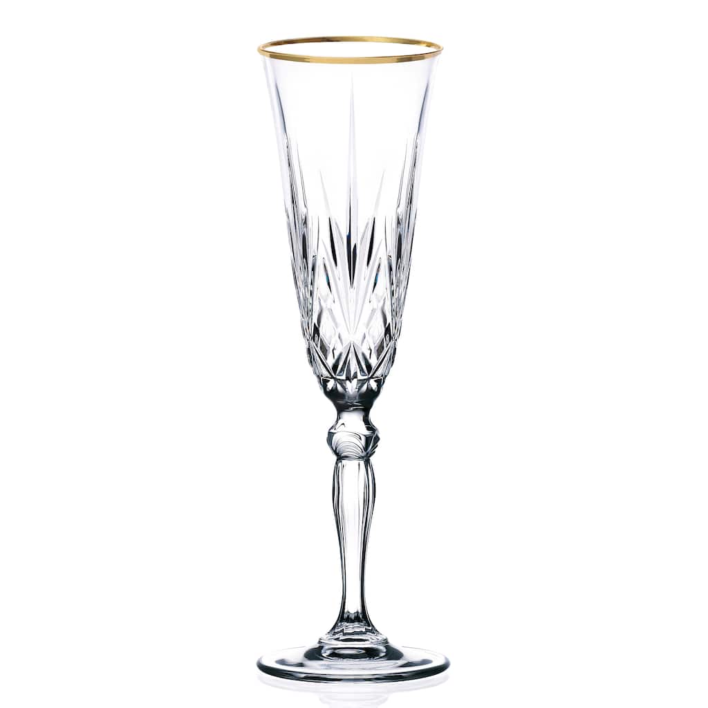 Lorren Home Trends Siena Crystal Flutes with Gold Band Design (Set of 4)