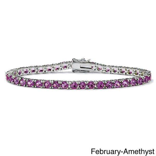 Round Birthstone Silvertone Tennis Bracelet 7" Color Fun