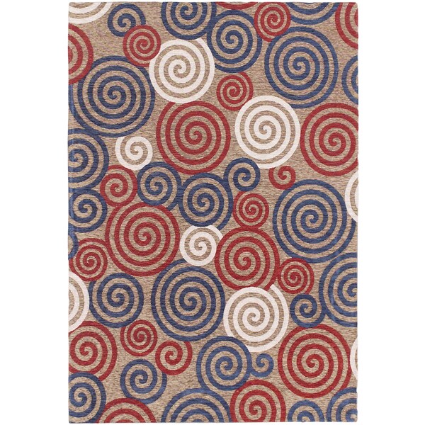 Portico Beige, Navy, Red Open Field Rug