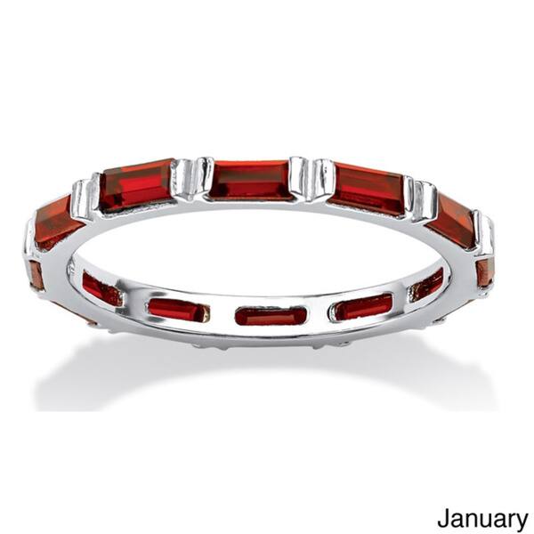 slide 1 of 14, Baguette Birthstone Stackable Eternity Band in .925 Sterling Silver Color Fun