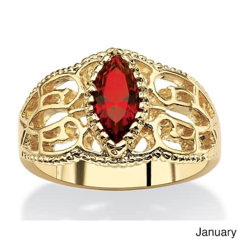 Goldplated Finish Marquise-cut Birthstone Filigree Ring