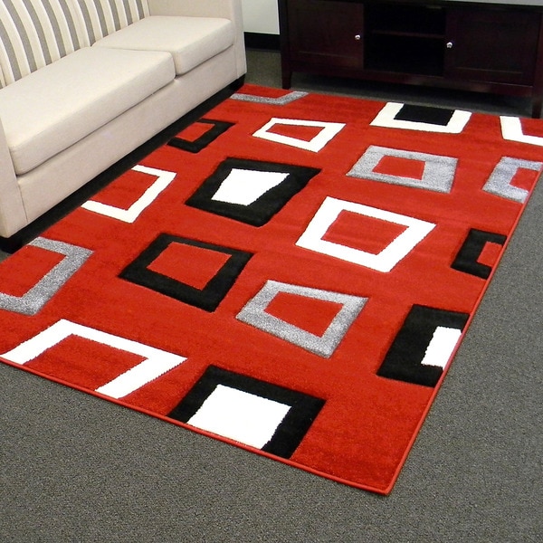 Hollywood Design 280 Red Geometric Square Design Area Rug (5x7