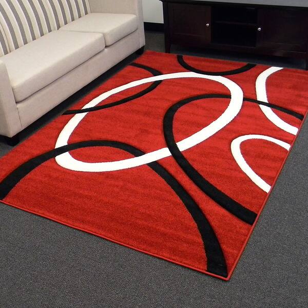 Hollywood Design286 Red Geometric Circle Design Area Rug (5x7