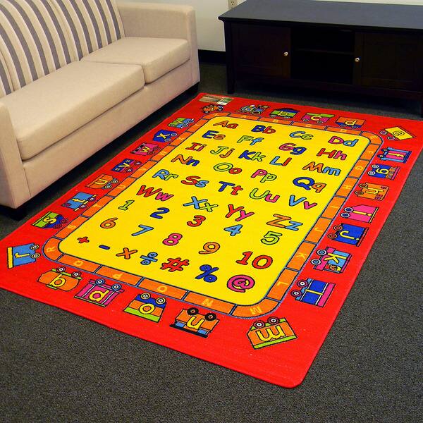 Red Train Rug Texture DonnieAnn Paradise Red Alphabets Train Design Area Rug (5'x7') - 5'x7 ...