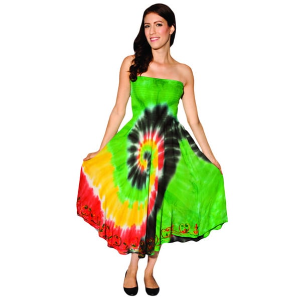 Handmade Womens Multi colored Tie dye Rasta Beach Dress (India)