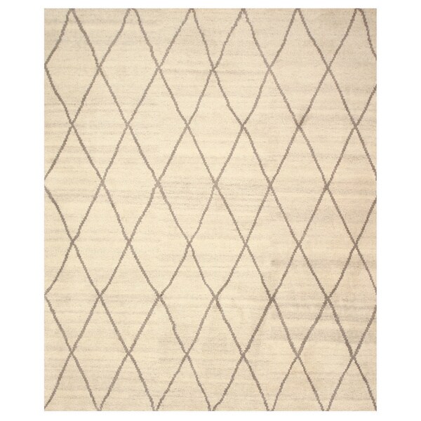 Shop Handknotted Wool Ivory Transitional Trellis Trellis Moroccan Rug