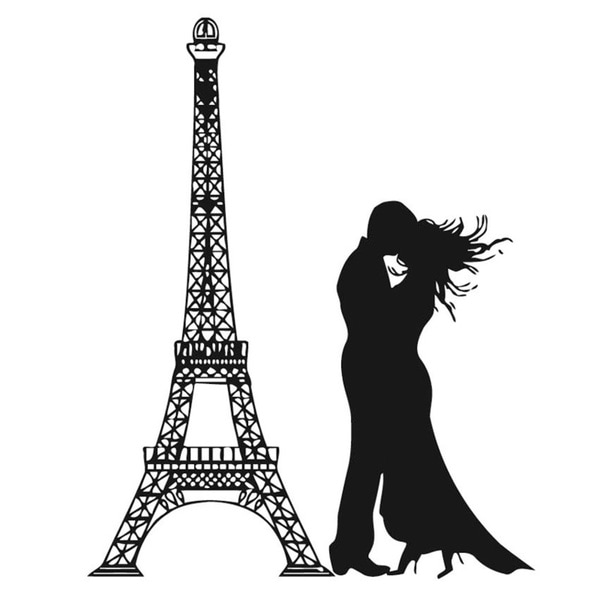 Kissing Couple next to Eiffel Tower Wall Vinyl Art   16375401
