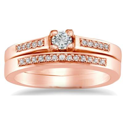 Auriya 10k Rose Gold 1/4ctw Round Diamond Engagement Ring Set