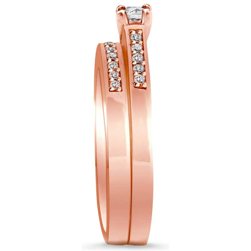 Auriya 10k Rose Gold 1/4ct TDW Princess-Cut Diamond Engagement Ring Set