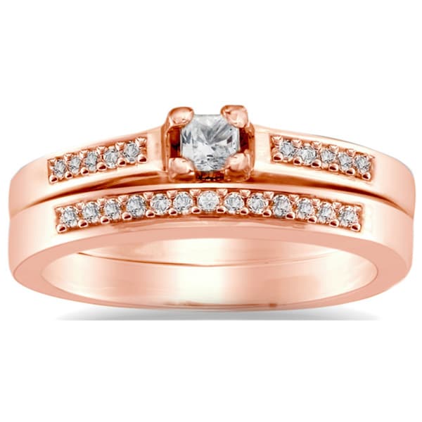 Auriya 10k Rose Gold 1/4ct TDW Round Diamond Bridal Ring Set (I J, I1