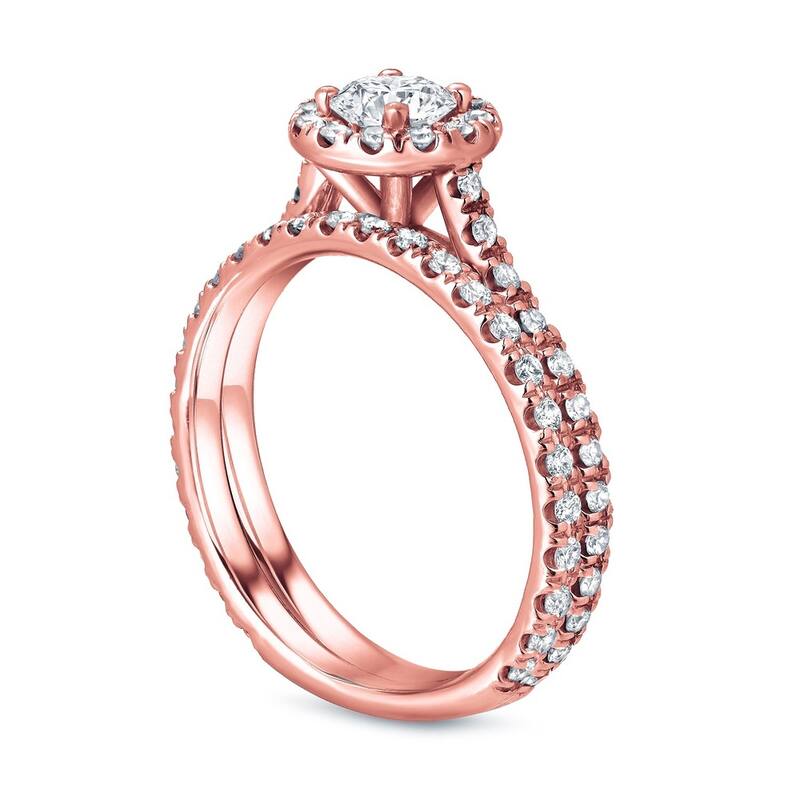 Auriya 14k Rose Gold 1ctw Certified Round Diamond Halo Engagement Ring Set Certified