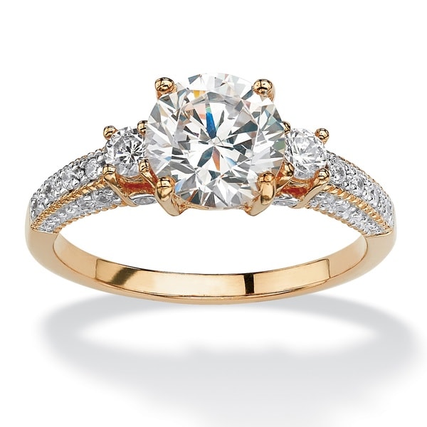 2.38 Tcw Round Cubic Zirconia Engagement Anniversary Ring In Gold Over Sterling Silver