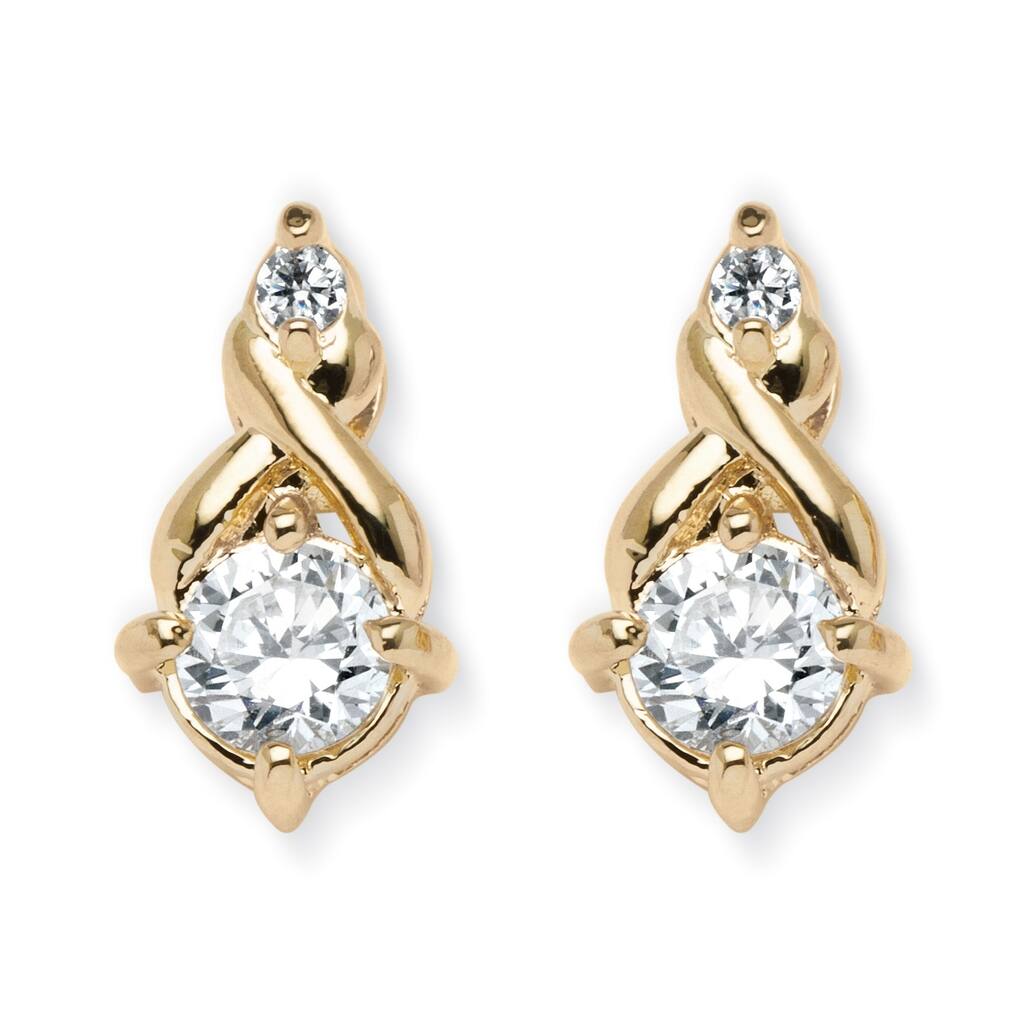 Gold Tone Round Stud Earrings Cubic Zirconia (2 5/8 cttw TDW)