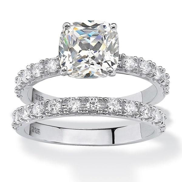 Shop Platinum Over Sterling Silver Cubic Zirconia Bridal Ring Set On Sale Free Shipping 