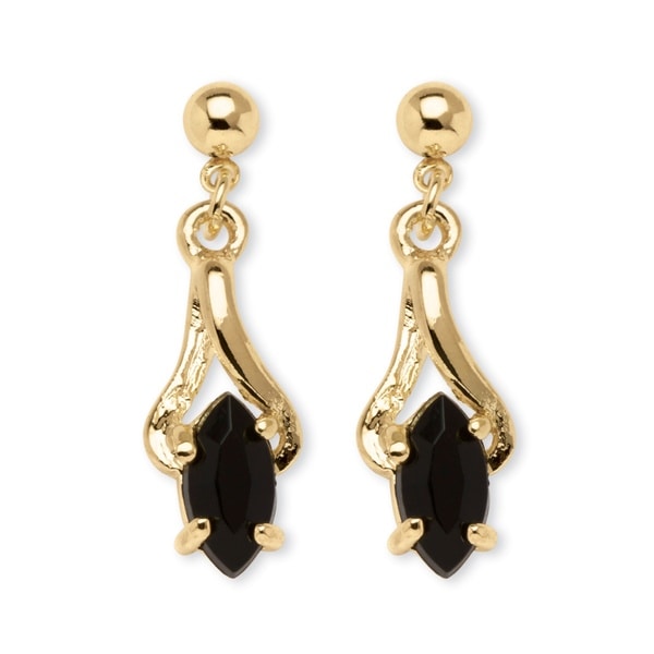 Gold Tone Drop Earrings 29x8mm Marquise Cut Natural Black Gold Tone Drop Earrings 29x8mm Marquise Cut Natural Black Onyx