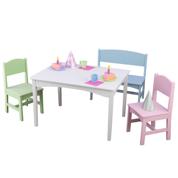 kidkraft 4pc table with primary benches and bin set