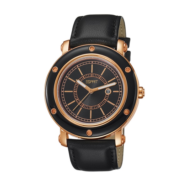 Esprit Women's ES104042006 Deco Rosegold Black Leather Watch - Free ...