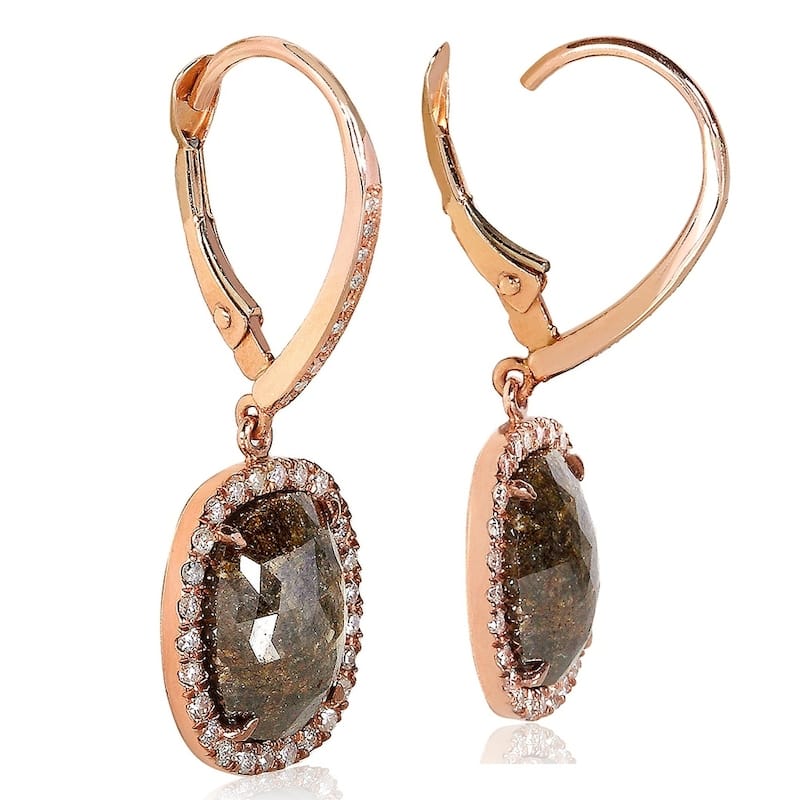 Annello by Kobelli 14k Rose Gold 5 4/5ct TDW Earthy Rustic Opaque Brown Diamond Halo Leverback Earrings