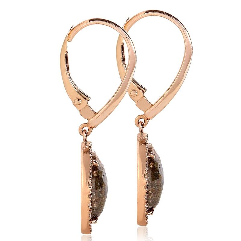 Annello by Kobelli 14k Rose Gold 5 4/5ct TDW Earthy Rustic Opaque Brown Diamond Halo Leverback Earrings
