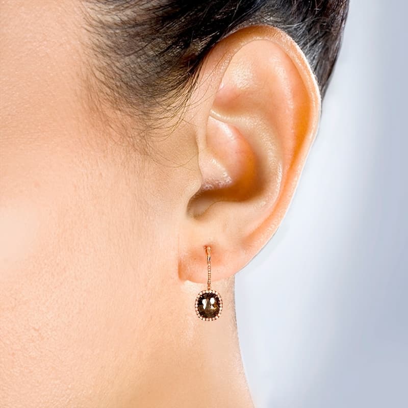 Annello by Kobelli 14k Rose Gold 5 4/5ct TDW Earthy Rustic Opaque Brown Diamond Halo Leverback Earrings