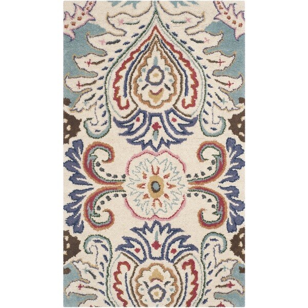 Safavieh Handmade Bella Ivory/ Blue Wool Rug - 2'6 x 4'