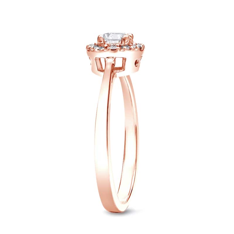 Auriya 14k Rose Gold 1/2ct TDW Round Diamond Halo Engagement Ring