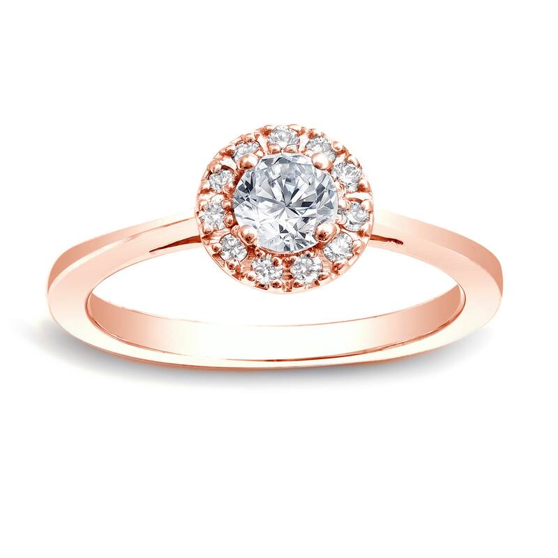 Auriya 14k Rose Gold 1/2ct TDW Round Diamond Halo Engagement Ring