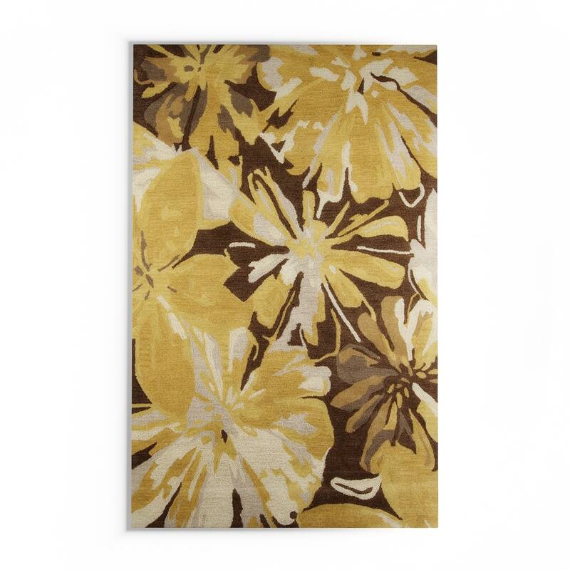 Handmade Putty Transitional Floral Wool Area Rug