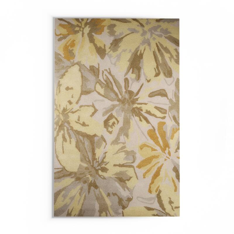 Handmade Putty Transitional Floral Wool Area Rug