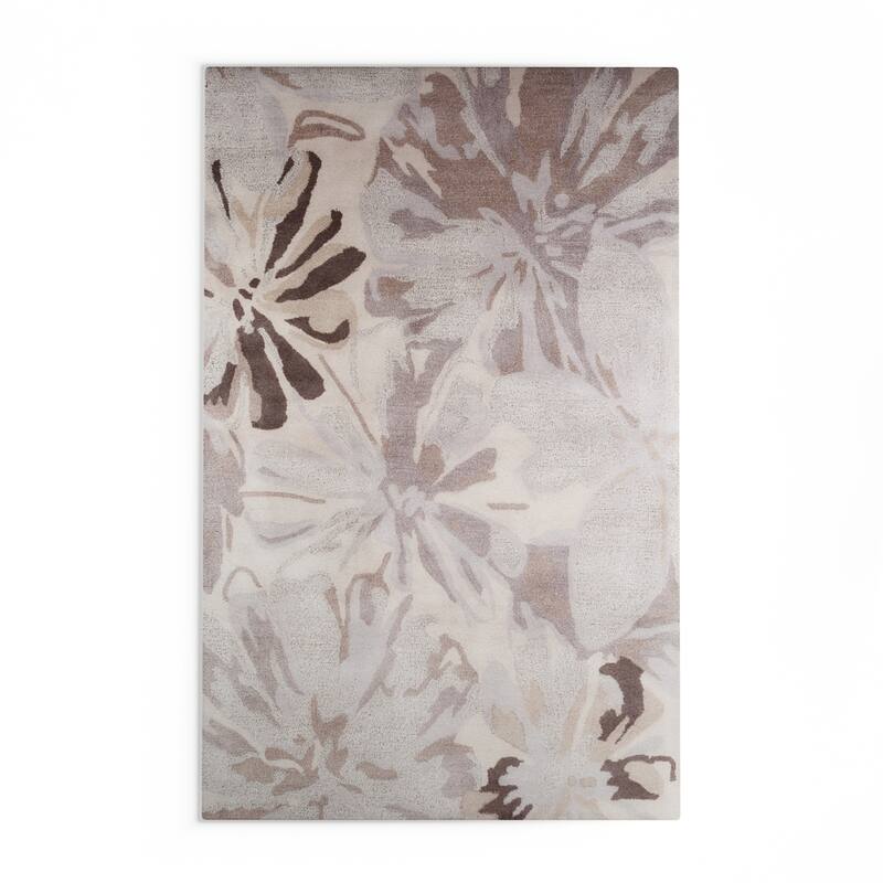 Handmade Putty Transitional Floral Wool Area Rug
