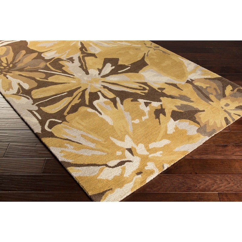 Handmade Putty Transitional Floral Wool Area Rug