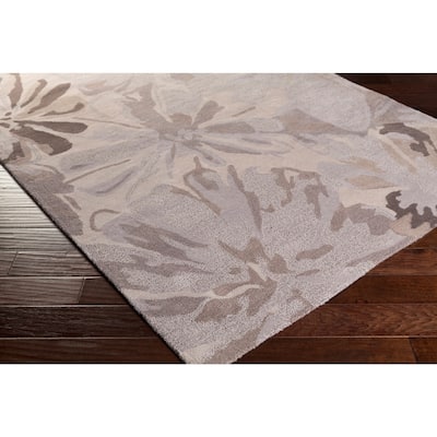 Handmade Putty Transitional Floral Wool Area Rug