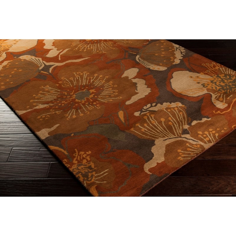 Handmade Putty Transitional Floral Wool Area Rug
