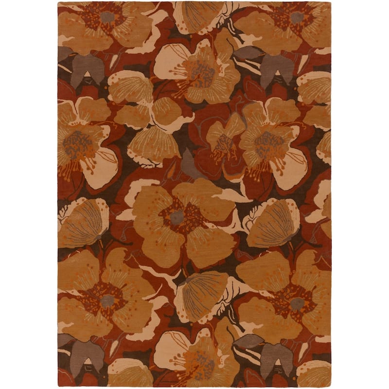 Handmade Putty Transitional Floral Wool Area Rug