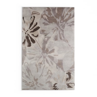Handmade Putty Transitional Floral Wool Area Rug