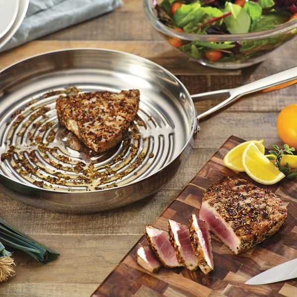 Anolon Tri-Ply Clad Stainless Steel 12-inch Deep Round Grill Pan