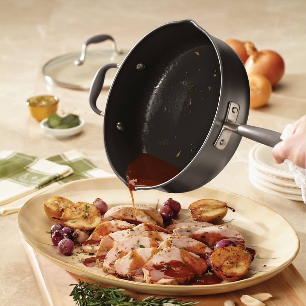 Anolon Advanced Hard-Anodized Nonstick Grey 4-quart Covered Saute with Pour Spouts and Helper Handle