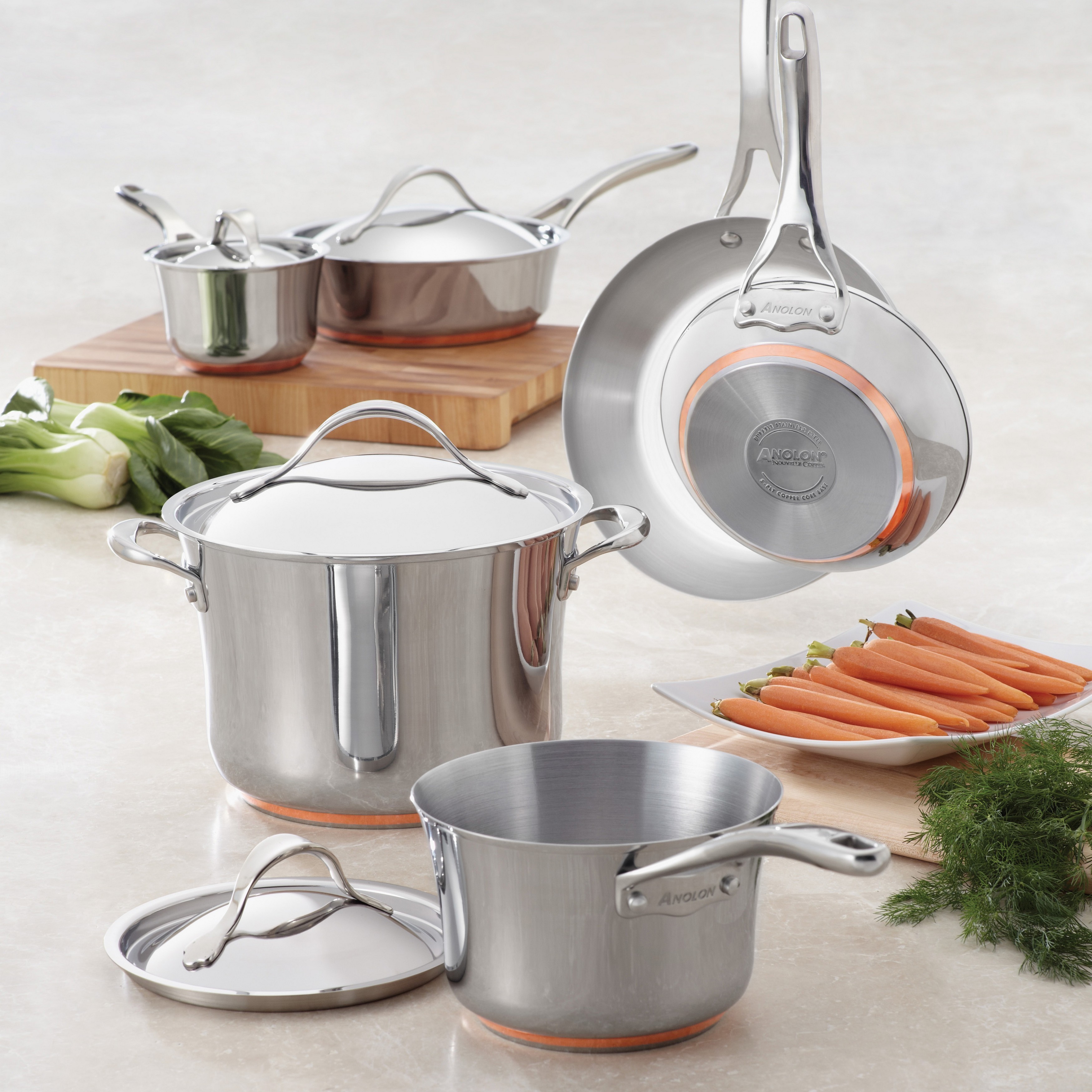 Anolon Nouvelle Copper Stainless Steel 3 1 2 Quart Covered Saucepan Overstock 9206701