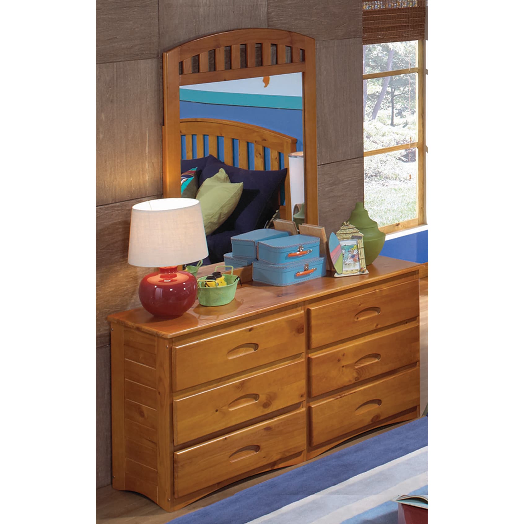 Shop 6 Drawer Honey Pine Wood Dresser Mirror Set Free Shipping