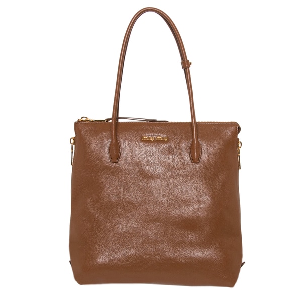 Miu Miu Brown Textured Leather Side Zipper Tote   Shopping