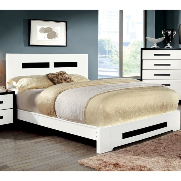 Furniture of America Feas Modern White Solid Wood Geometric Panel Bed