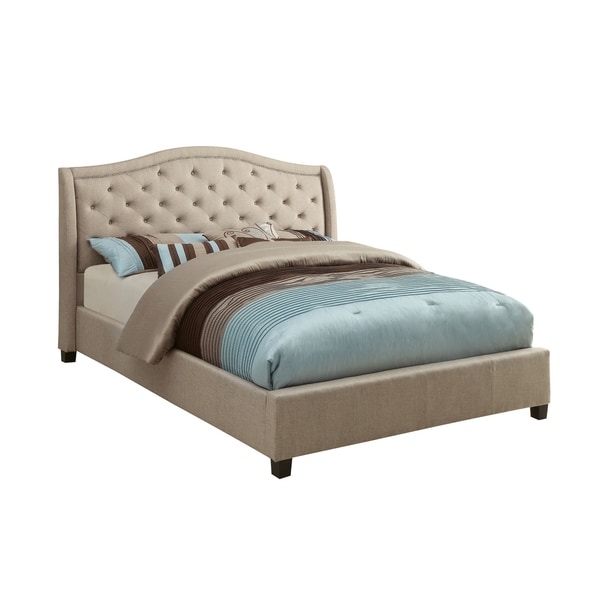 Furniture of America Jele Contemporary Taupe Fabric Padded Panel Bed