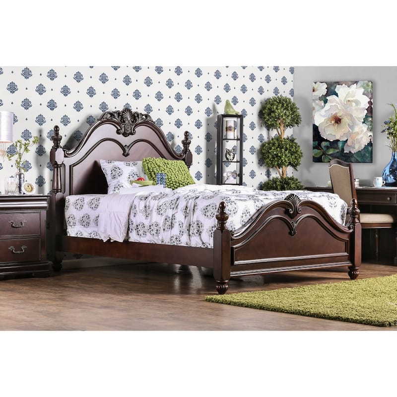 Furniture of America Diva Cherry Solid Wood Four Poster Bed - California King