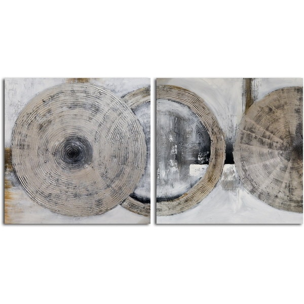 Original Hand painted Cymbals in Silver 2 piece Wrapped Canvas