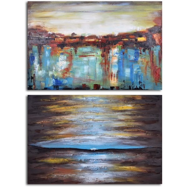 slide 2 of 3, Hand-painted 'Ante Meridian and Post Meridian' 2-piece Canvas Set