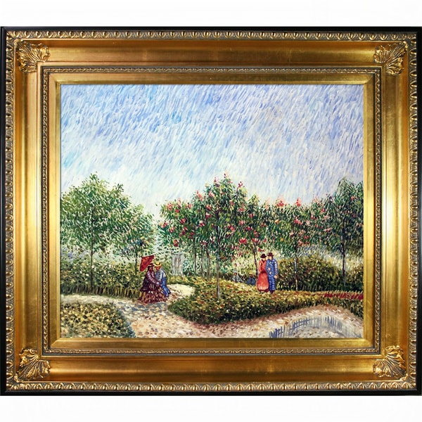 Vincent Van Gogh 'Couples in the Voyer d Argenson Park at Asnierse' Hand-painted Framed Canvas Art