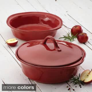 Rachael Ray Cucina Stoneware 3-piece Cranberry Red Round Casserole and Lid Set
